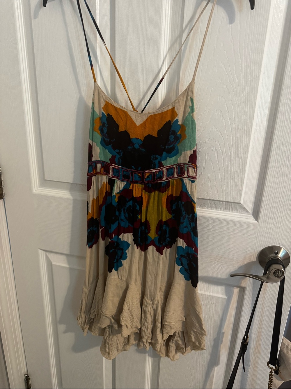 Free People Beige Mini Dress with Teal, Mustard & Burgundy Floral Print